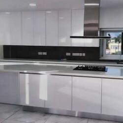 Light And Bright Kitchen Is Made Of Mdf Lacquer In White Color And Glossy Finish